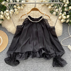Pearl Organza Ruffle Top