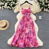 Rosé Rush Ruffle Dress – Pink Watercolor Maxi