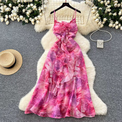 Rosé Rush Ruffle Dress – Pink Watercolor Maxi