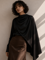 Noir Satin Drape Cape Top