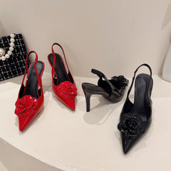 Rose 3D Floral Slingback Heels