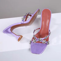 Daisy Bloom Embellished Slip-On Heels