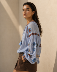 Azure Embroidered Balloon Sleeve Top