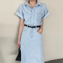 Korean Denim Collar Dress