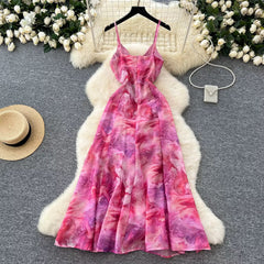 Rosé Rush Ruffle Dress – Pink Watercolor Maxi