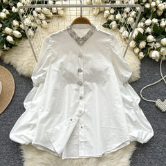 Embellish Collar Puff Shirts