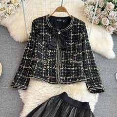 Mia Tweed Blazer with Skirt Set