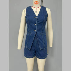 Denim Waistcoat & Shorts Coord Sets