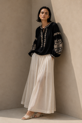 Noir Embroidered Balloon Sleeve Top