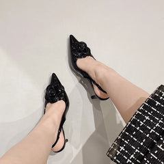 Rose 3D Floral Slingback Heels