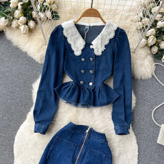 Kesha Denim Top & Skirt Set