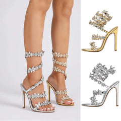 Goddess Rhinestone Lace Up Heels