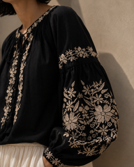 Noir Embroidered Balloon Sleeve Top