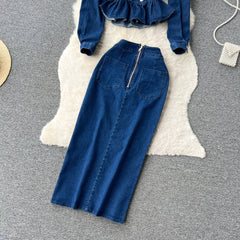 Kesha Denim Top & Skirt Set