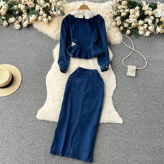 Kesha Denim Top & Skirt Set