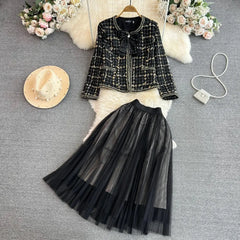 Mia Tweed Blazer with Skirt Set