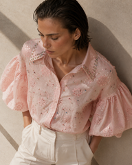 Blush Embellished Puff Sleeve Shirt