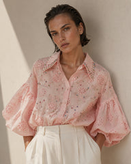 Blush Embellished Puff Sleeve Shirt