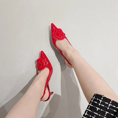 Rose 3D Floral Slingback Heels