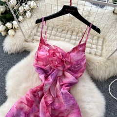 Rosé Rush Ruffle Dress – Pink Watercolor Maxi