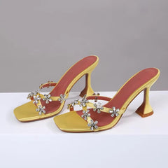 Daisy Bloom Embellished Slip-On Heels