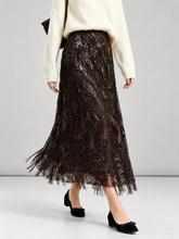 Sienna Chocolate Brown Sequin Fringe Skirt