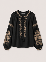 Noir Embroidered Balloon Sleeve Top