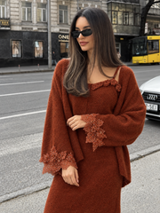 Sienna Rust Knit Dress & Cardigan Set
