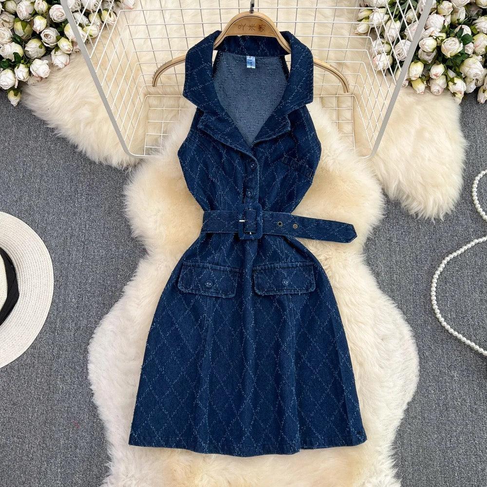 Donna Halter Denim Dress - Label Frenesi Fashion
