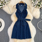 Donna Halter Denim Dress - Label Frenesi Fashion