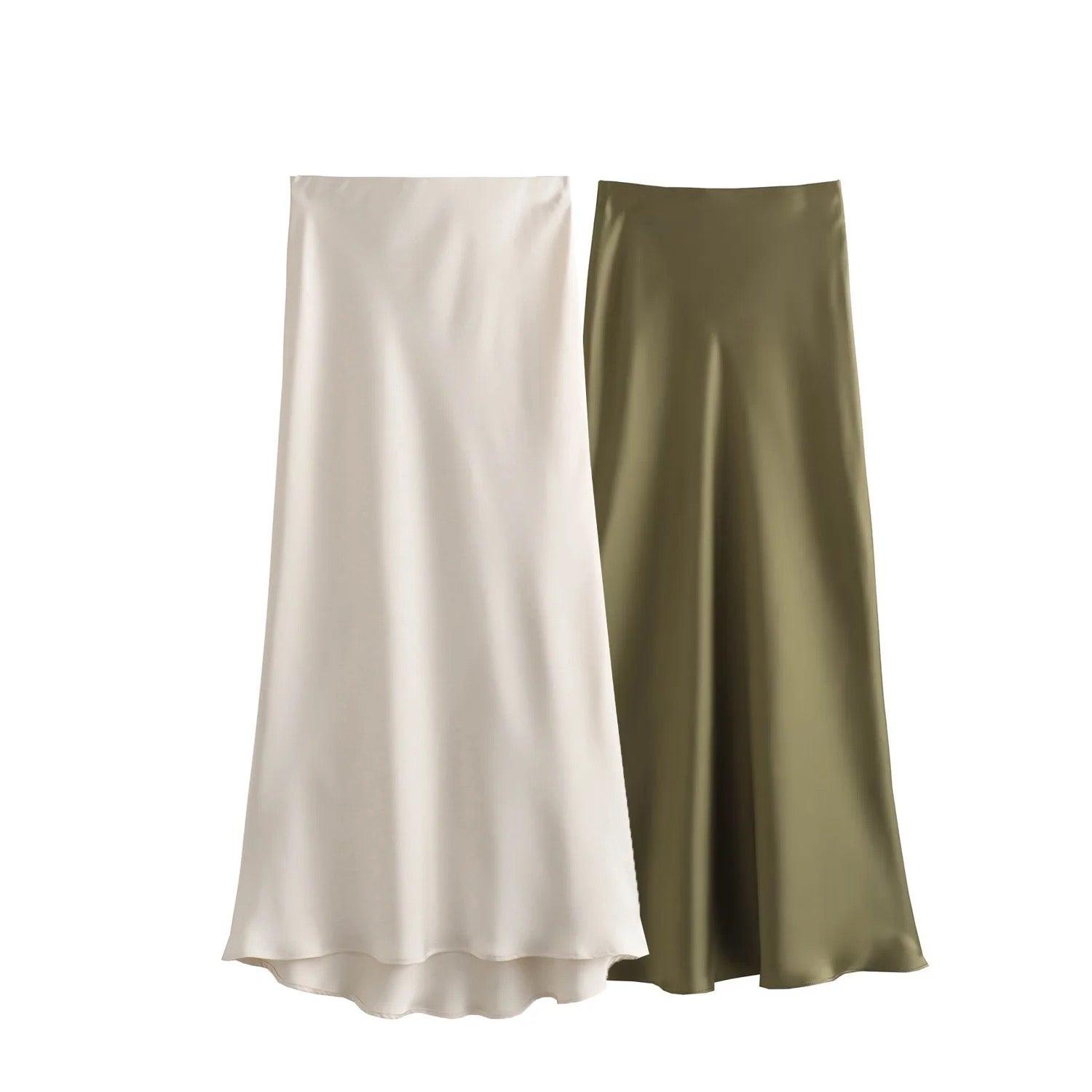 Jess Satin Midi Skirts - Label Frenesi Fashion