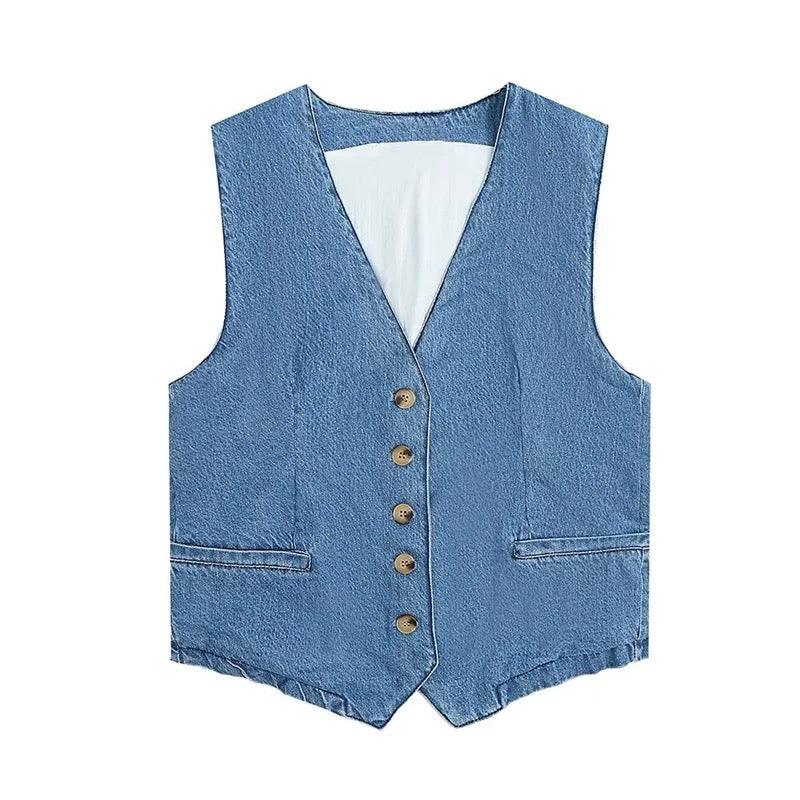 Kesha Denim Waistcoat Top - Label Frenesi Fashion