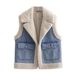 Lola Denim Fur Vest Jacket - Label Frenesi Fashion
