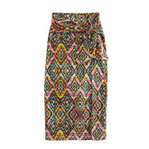 Printed midi skirt with wrap details and zip closure
