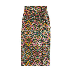 Printed midi skirt with wrap details and zip closure