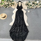 Onyx Black Halter Sequin Dress - Label Frenesi Fashion