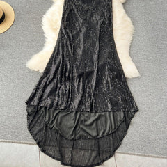 Onyx Black Halter Sequin Dress - Label Frenesi Fashion