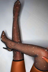 Rhinestone Mesh Sock Heels - Label Frenesi Fashion