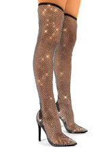 Rhinestone Mesh Sock Heels - Label Frenesi Fashion