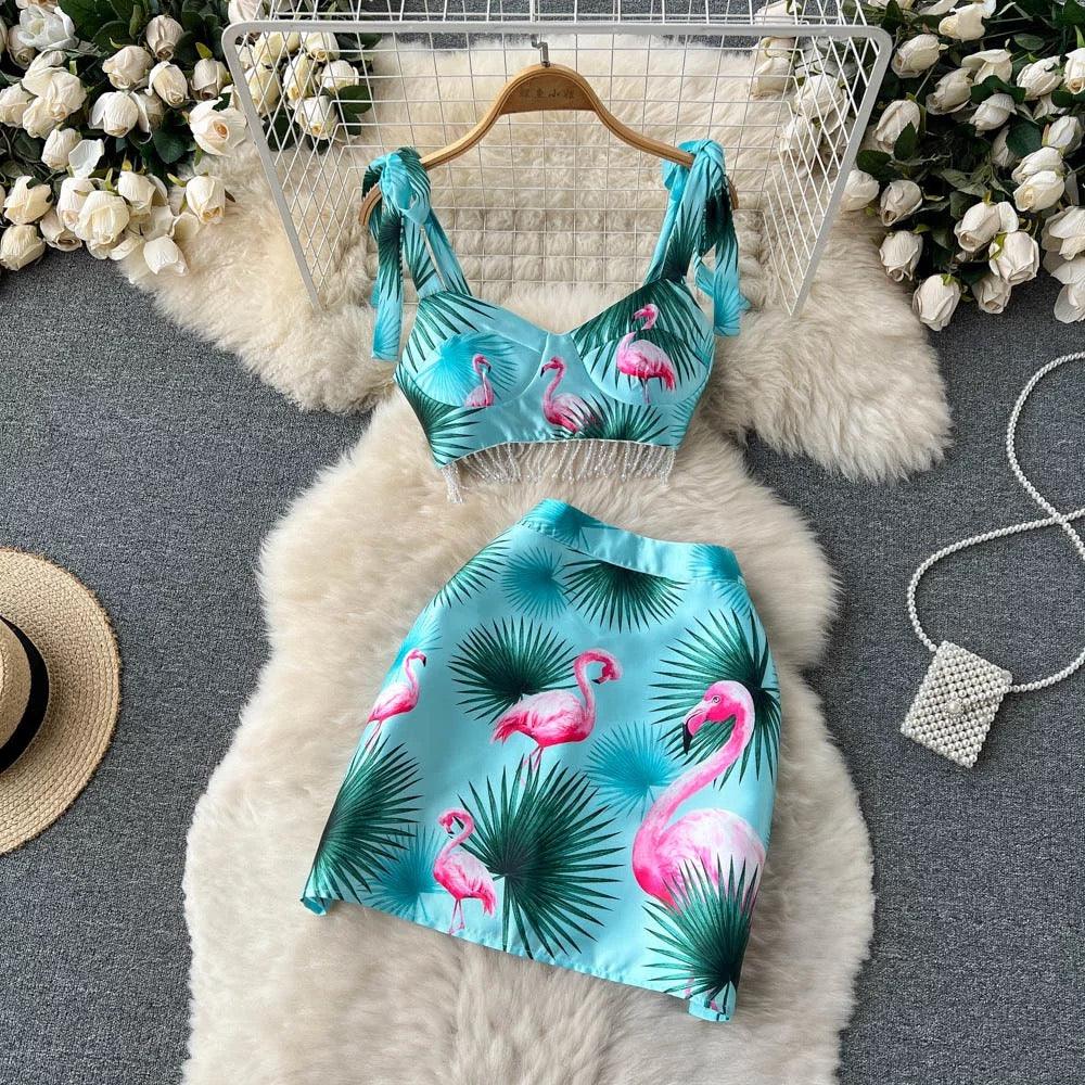 Flamingo Skirt & Top Coord Set - Label Frenesi Fashion