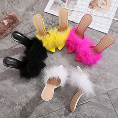 Fur Transparent Heels - Label Frenesi Fashion