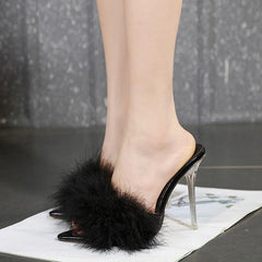 Fur Transparent Heels - Label Frenesi Fashion