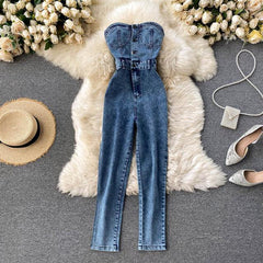 Georgia Denim Tube Jumpsuit - Label Frenesi Fashion