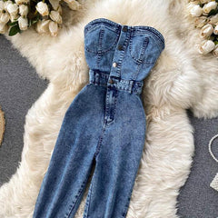 Georgia Denim Tube Jumpsuit - Label Frenesi Fashion
