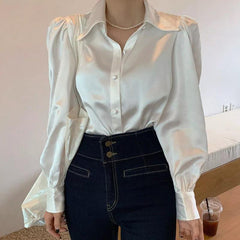 Iris Satin White Shirt - Label Frenesi Fashion