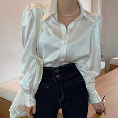 Iris Satin White Shirt - Label Frenesi Fashion