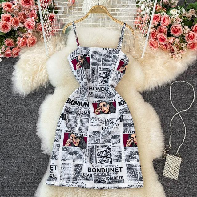 News Printed Dress - Label Frenesi Fashion