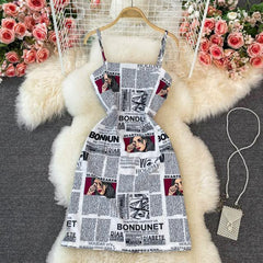 News Printed Dress - Label Frenesi Fashion