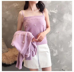 Pearled Cami with Shrug Set - Label Frenesi Fashion