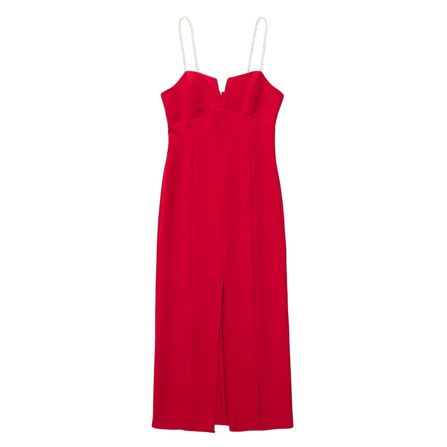 Red Pearl Bodycon Dress - Label Frenesi Fashion